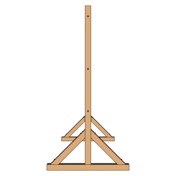Structure latérale du Jeu Puissance 4 XXL en bois, avec pied triangulaire renforcé et support vertical central.